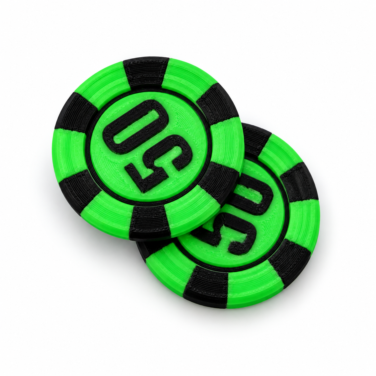 green 50 poker chip magnetic fidget on white