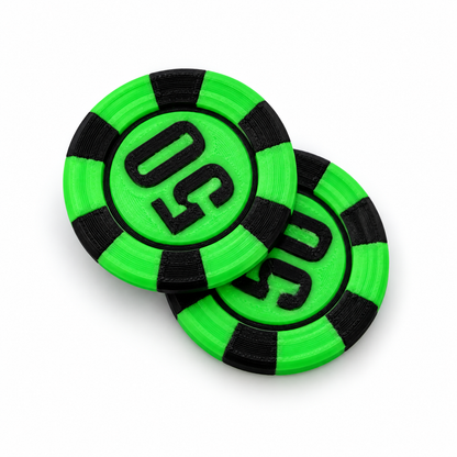green 50 poker chip magnetic fidget on white