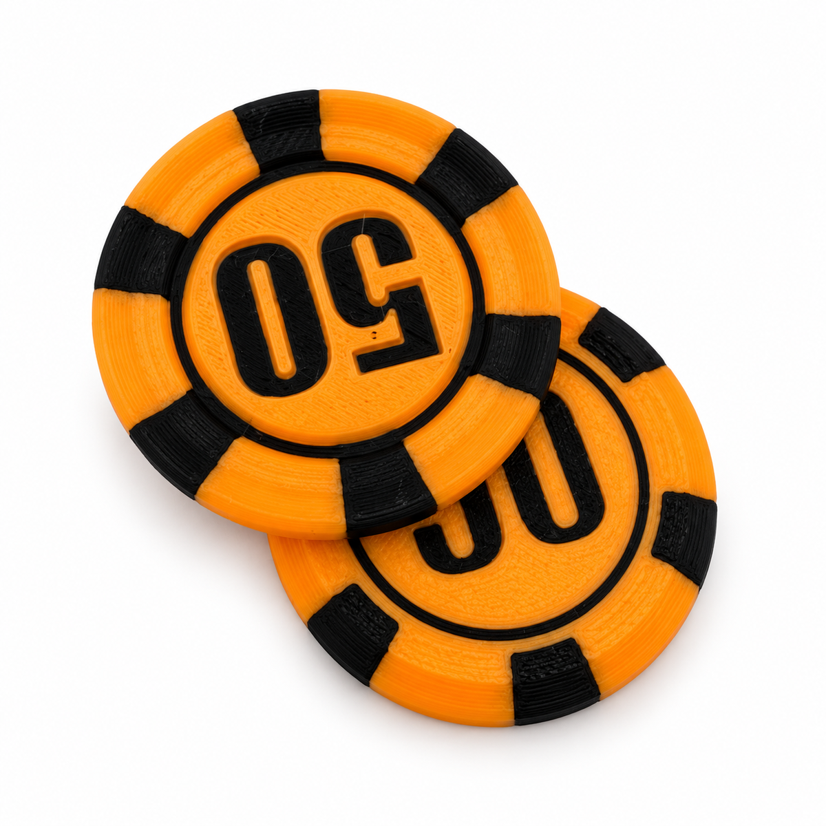 Orange and black 50 poker chip magnetic fidget on white