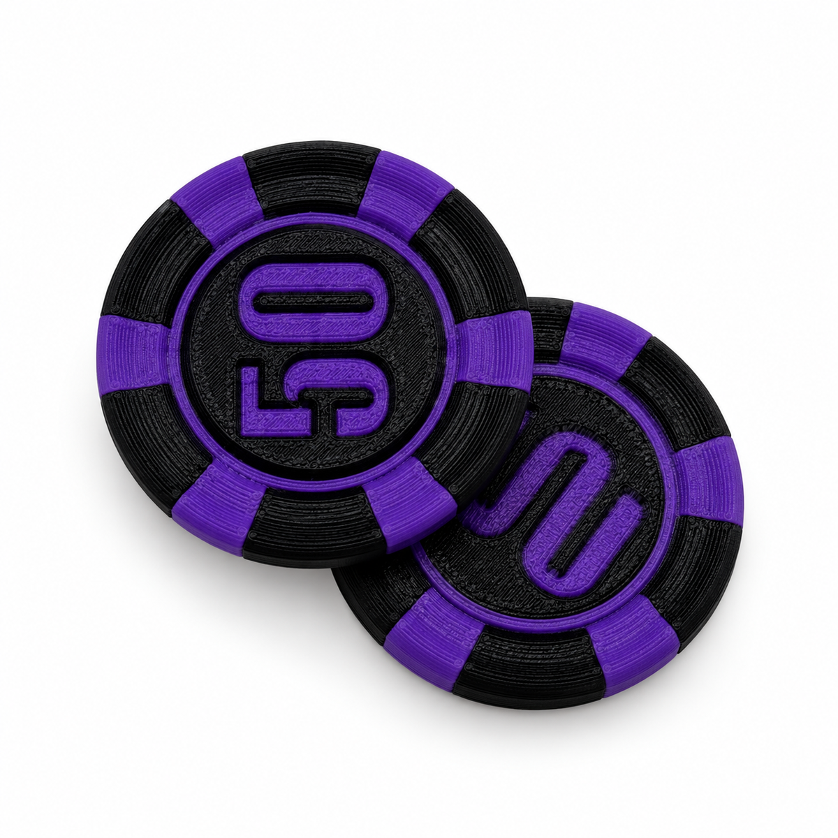 purple 50 poker chip magnetic fidget on white