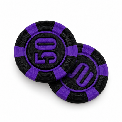 purple 50 poker chip magnetic fidget on white