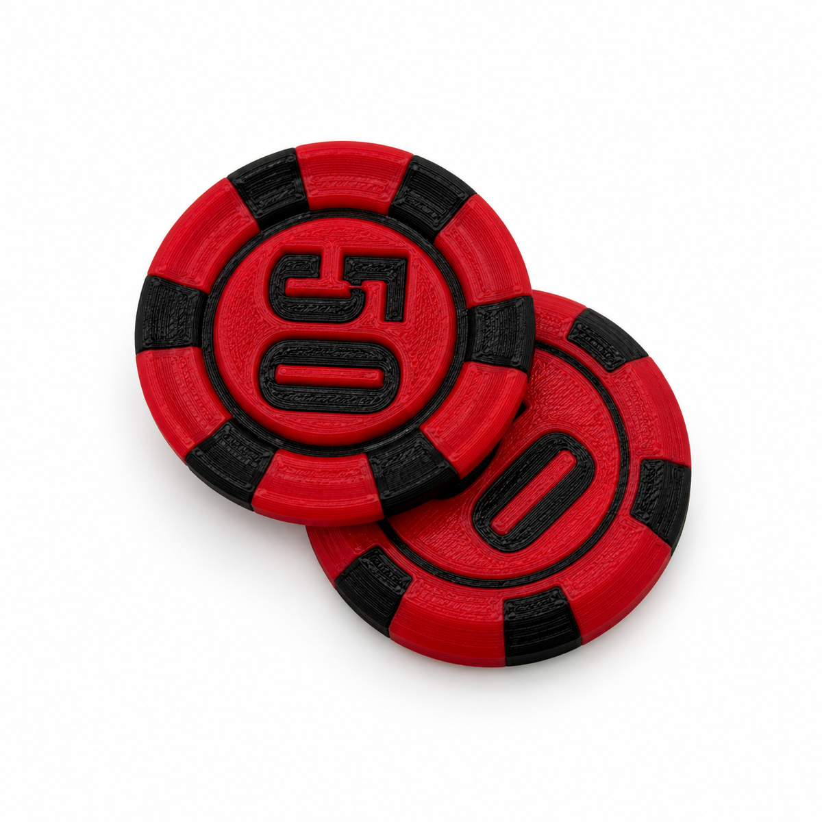 red 50 poker chip magnetic fidget on white