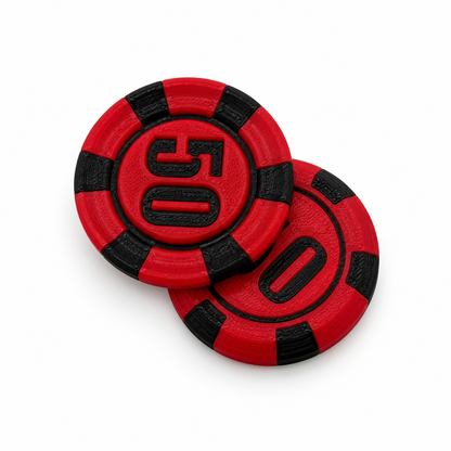 red 50 poker chip magnetic fidget on white