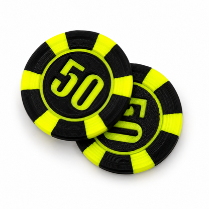 yellow 50 poker chip magnetic fidget on white