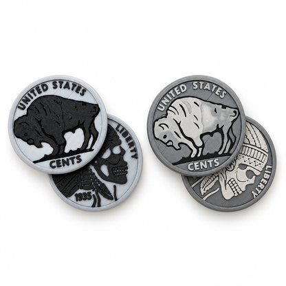 Buffalo Coin Magnetic Fidgets in two gray colorways