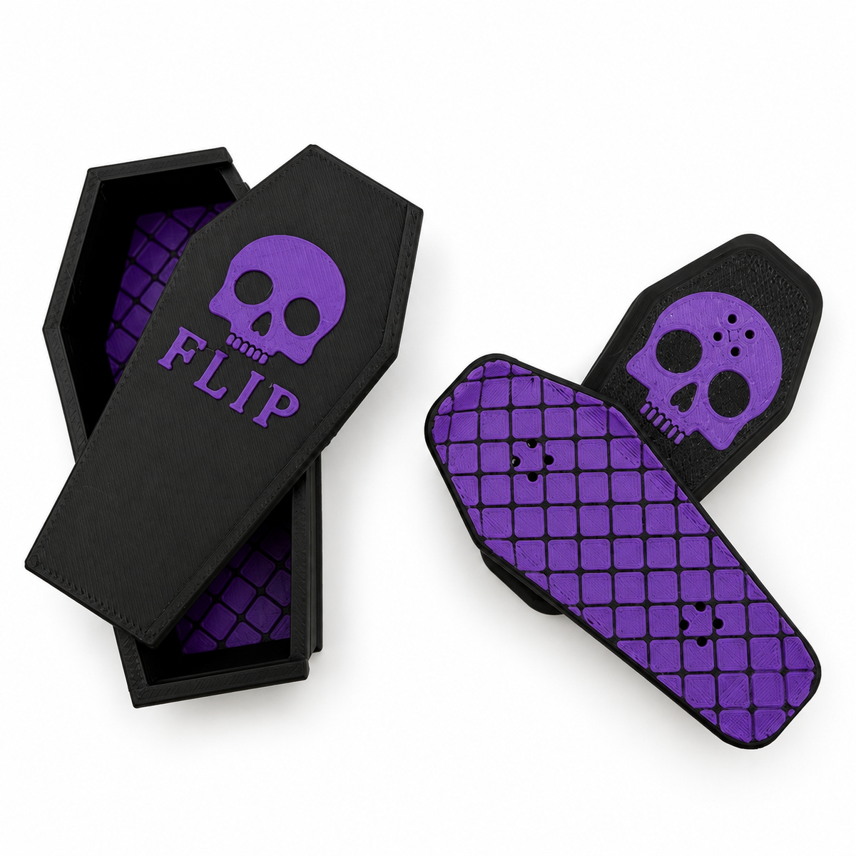 Purple Coffin Kickflips with matching case