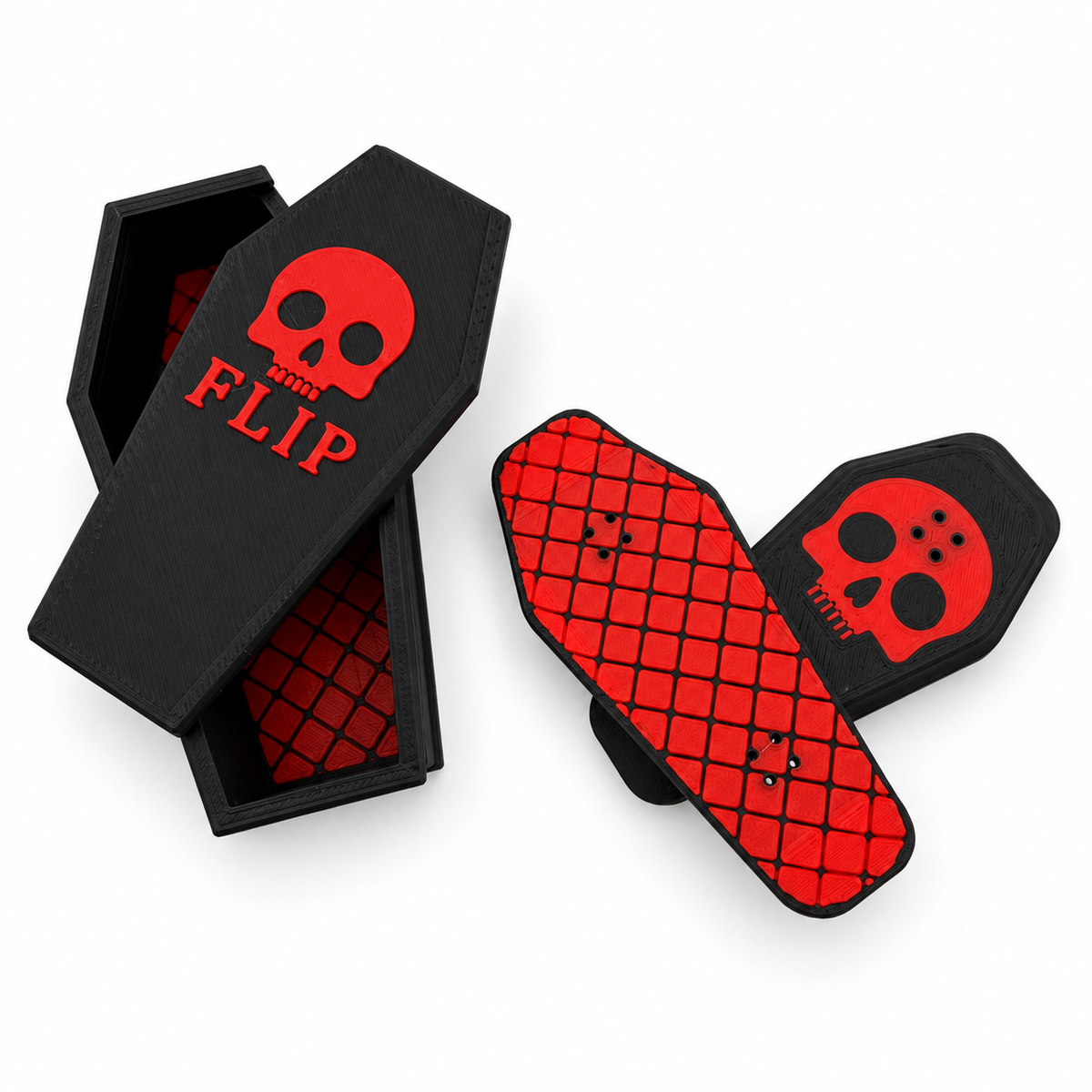 Red Coffin Kickflips with matching case