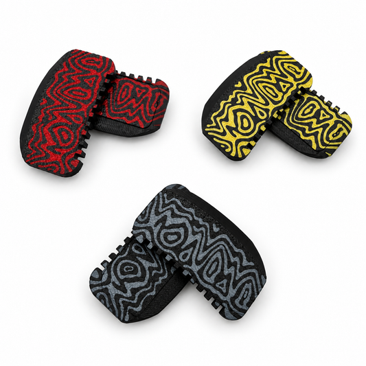 Damascus Blade Magnetic Fidgets in black and red, silver, and yellow