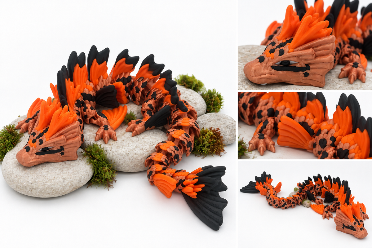 Copper, Orange & Black Koi Dragon product and detail collage