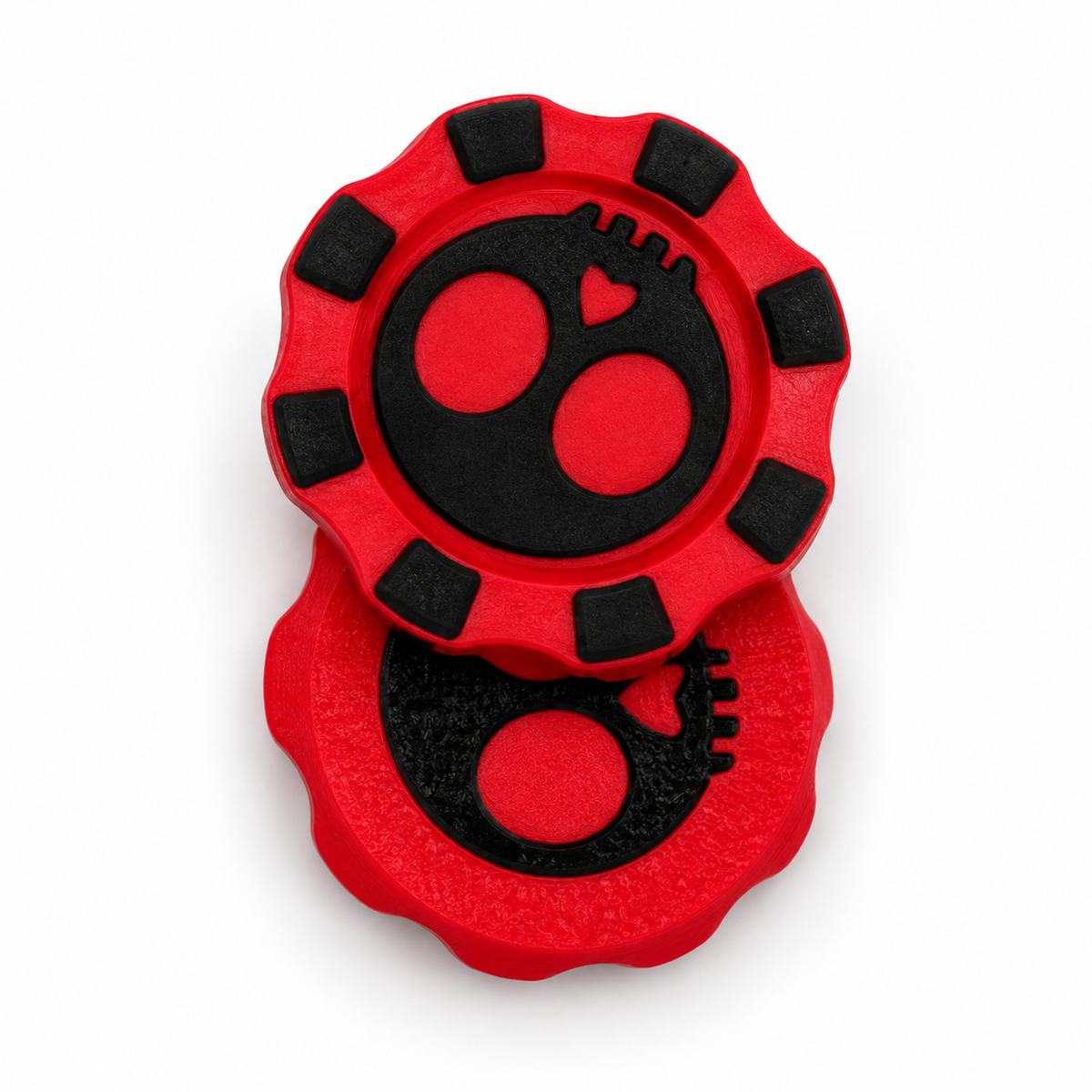 Red & Black skull poker chip magnetic fidget — red chip bodies with black skulls